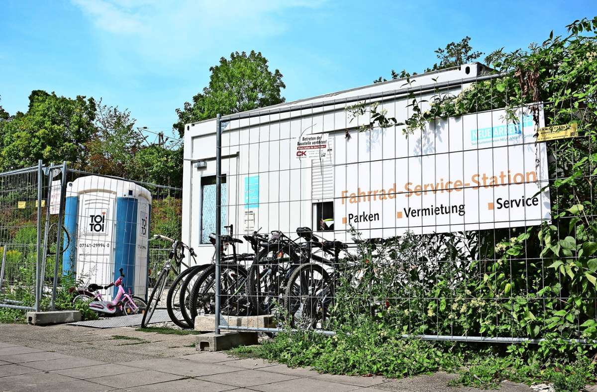 Die Fahrradstation ist während der Bauarbeiten in der Kleemanstraße untergebracht. Foto:  